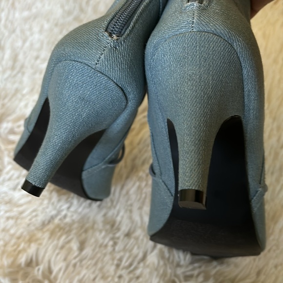 New fabric denim peep elastic crisscross kitten heel casual booties shoe Sz 7.5M - Picture 11 of 13